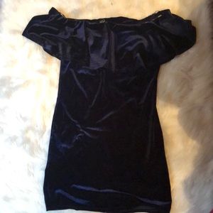 Navy blue velvet off the shoulders dress